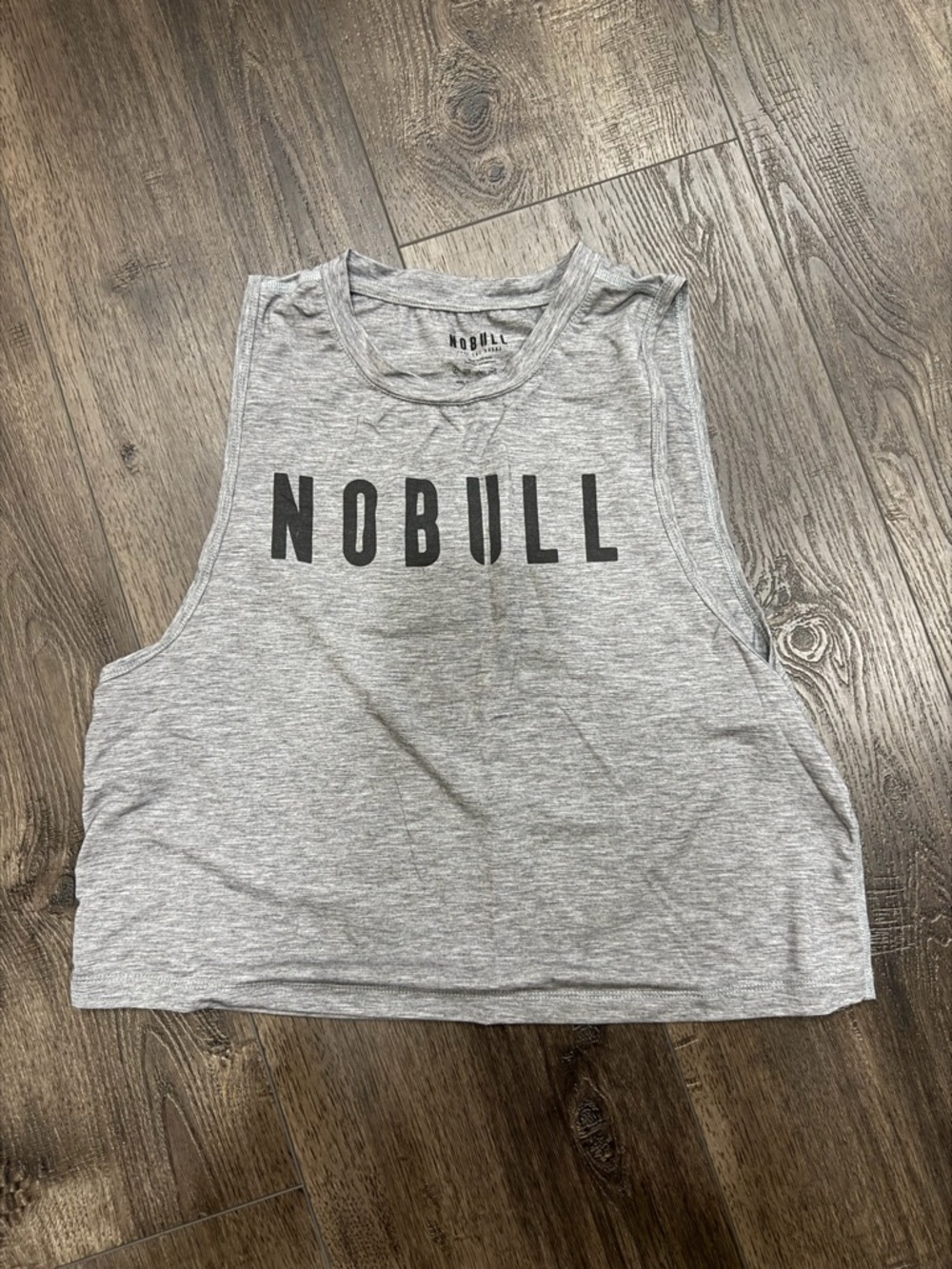 NOBULL Light Gray Crop Muscle Tank with Black Logo